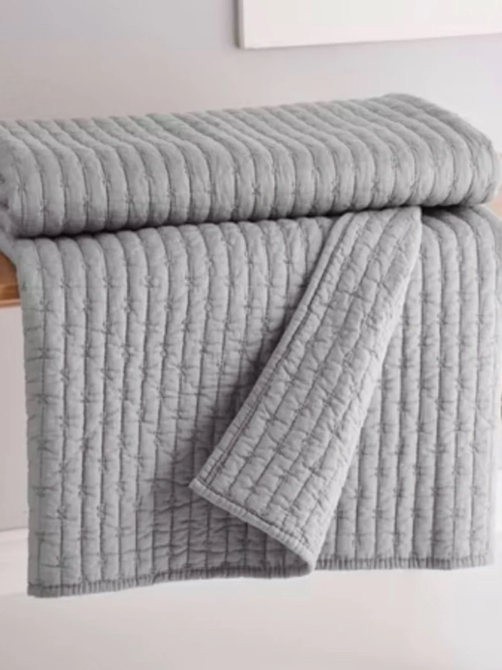 Cross Stitch Light Grey Throw - One Quilted Throw - Levtex Home